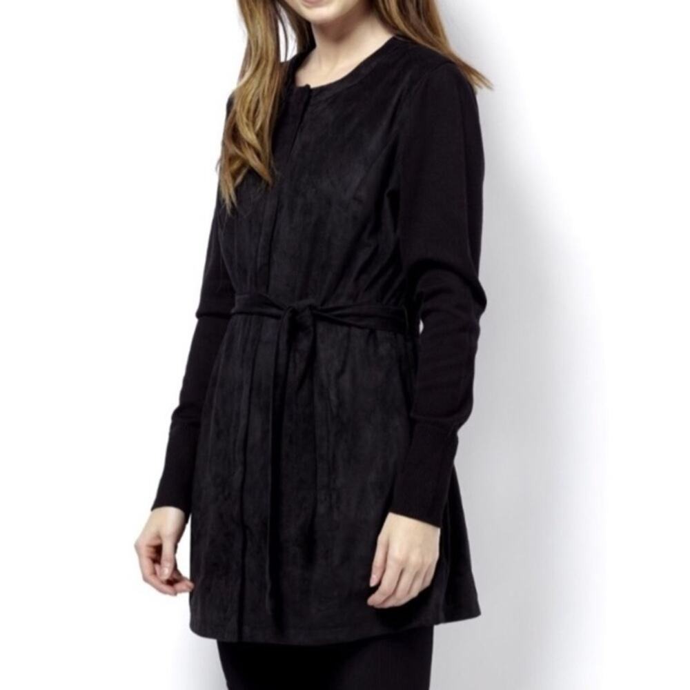 H by Halston Black Faux Suede Belted Longline Jacket Size 0